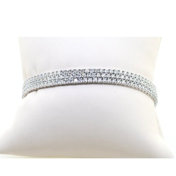 Sterling Silver and Cz 3-Row Tennis Bracelet - Picture 2 of 14